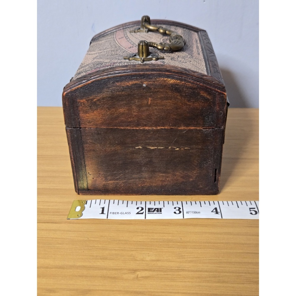 Decorative Wooden Treasure Chest With Antique World Map Pattern. Approx. 5"× 4" - Picture 4 of 10